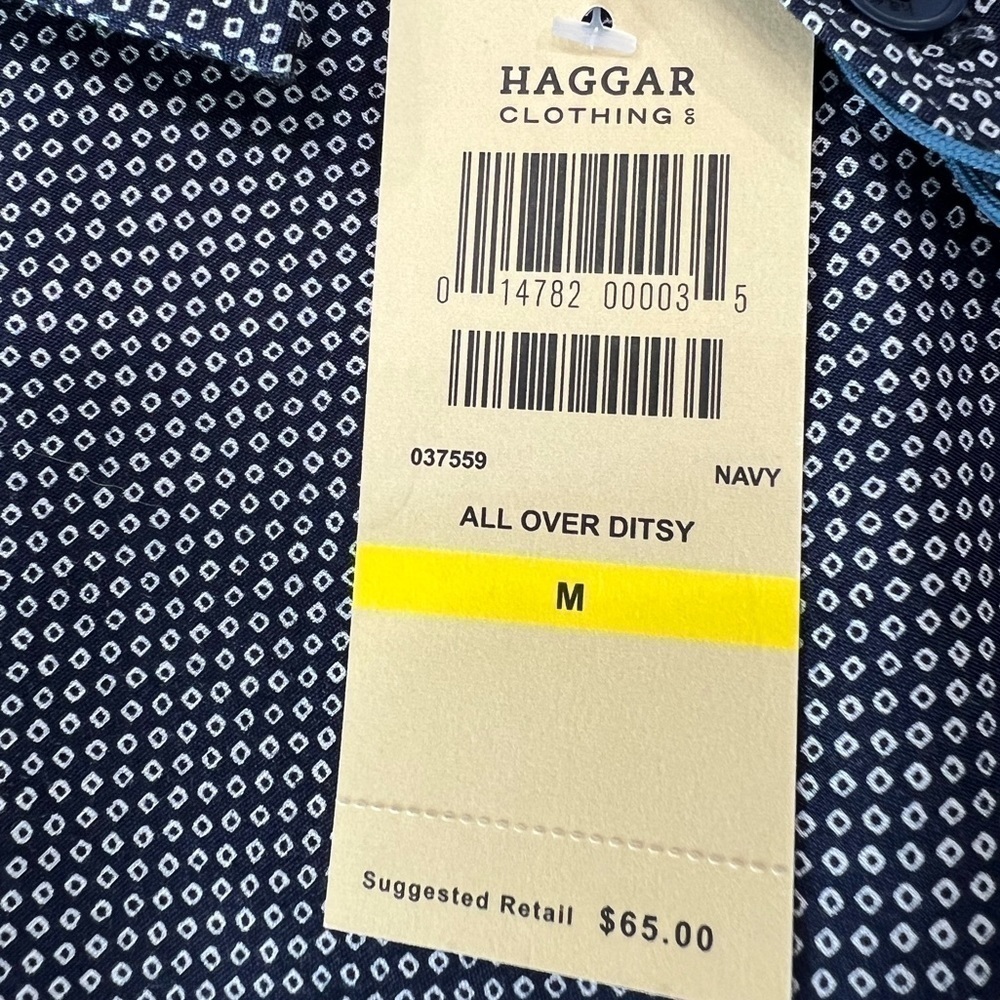 NWT Haggar Button Down Long Sleeve Shirt Navy With White Dots Size Medium - Picture 5 of 11